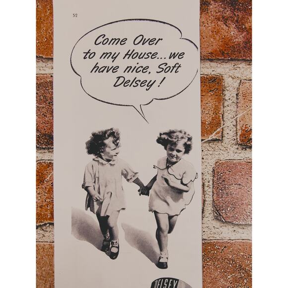 1940 Delsey Toilet Paper Print Ad 2 Young Girls Holding Hands Running - Picture 2 of 10